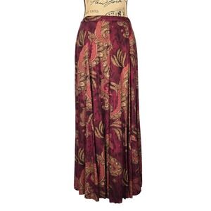 Koret Saratoga Maxi Skirt Womens 10 Burgundy Gold Paisley Rayon 182G885 NWT
